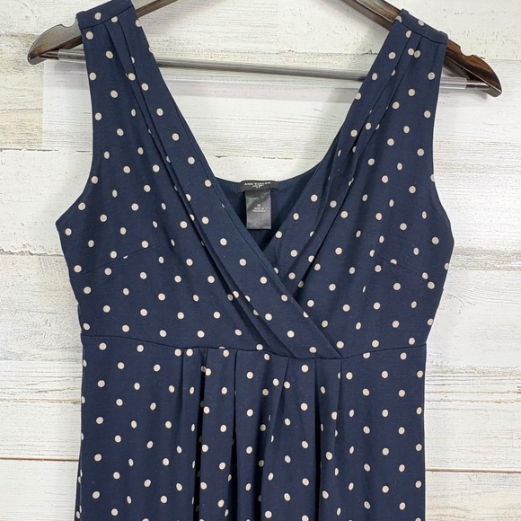 Ann Taylor‎ Navy Polka Dot Sleeveless Wrap V Neck Knee Length Dress XS - Picture 3 of 8